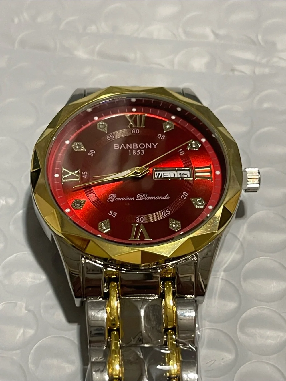 BANBONY stainless steel strip Quartz Watch with Rhinestone, Roman Numeral 41mm